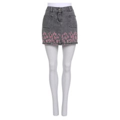 Chanel Gray Distressed Denim Mini Skirt 100% Cotton FR 38 M Chic Style