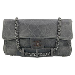 Chanel Gray Distressed Leather Quilted Classic Flap
