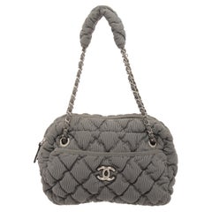 Chanel Gray Fabric X Nylon Bubble Shoulder Bag For Sale at 1stDibs