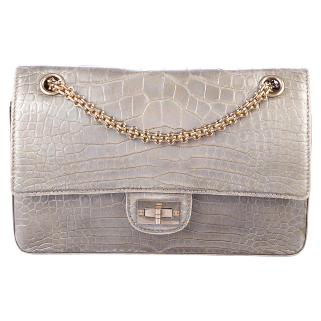 Chanel Gray Gold Iridescent Medium Exotic Skin Leather Gold Shoulder Flap  Bag For Sale at 1stDibs