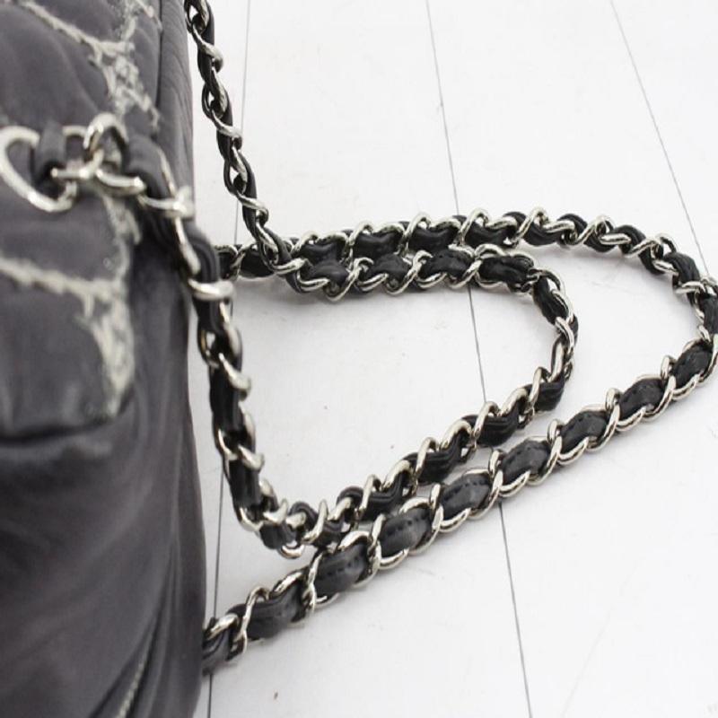 Chanel Gray Lambskin Leather Chocolate Bar Tweed Stitch Bowler Shoulder Bag 1