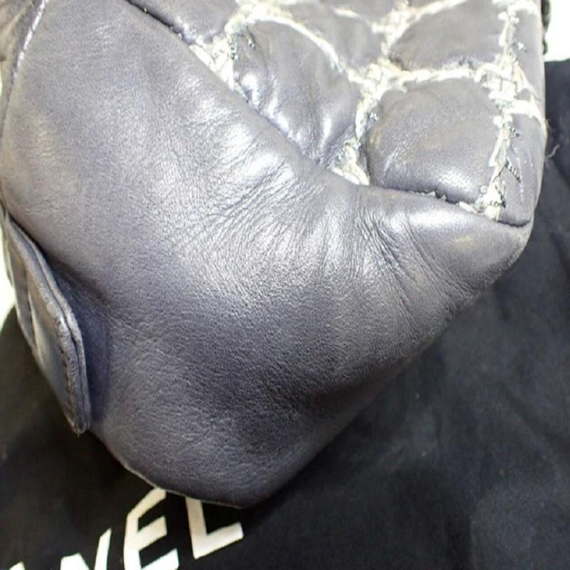 Chanel Gray Lambskin Leather Chocolate Bar Tweed Stitch Bowler Shoulder Bag 2