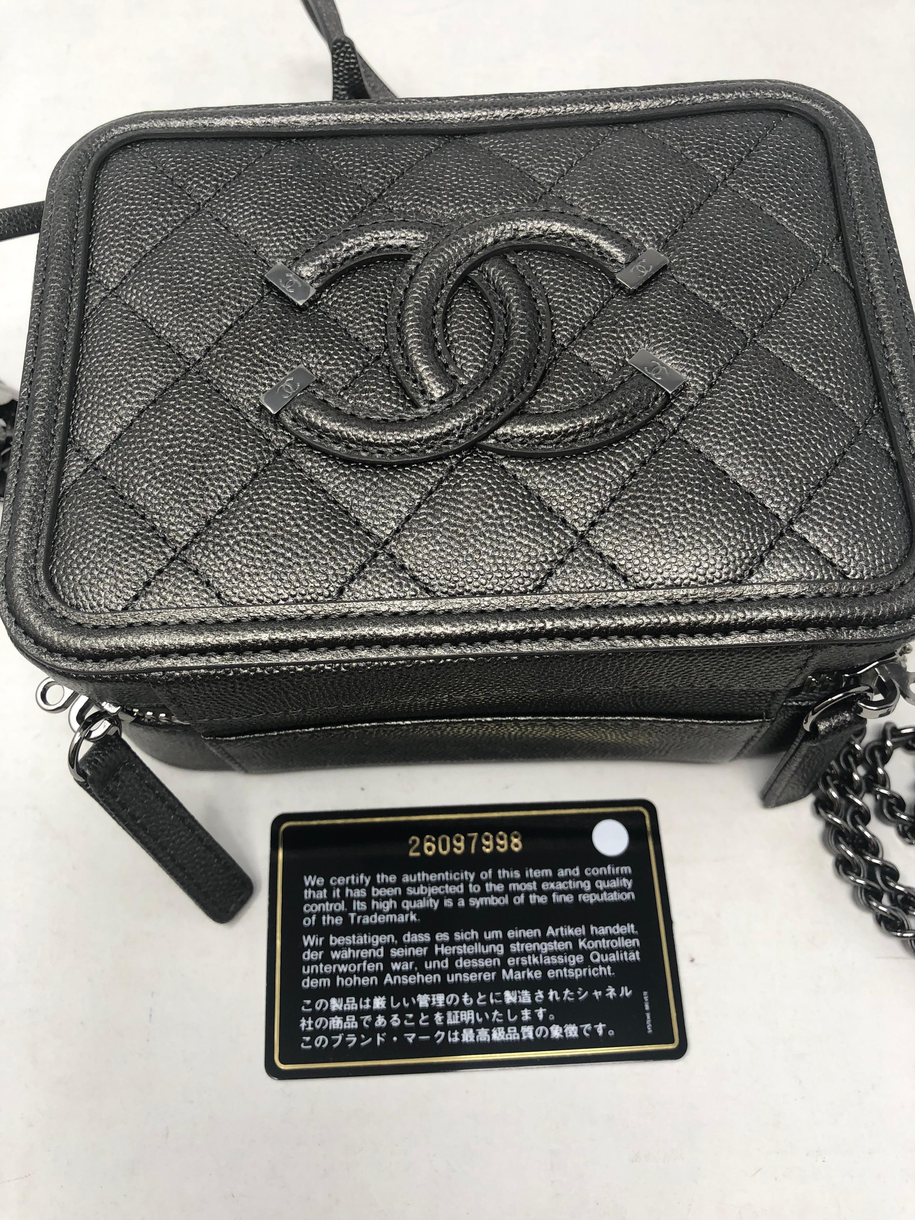 Chanel Gray Metallic Small Vanity Case Crossbody  4