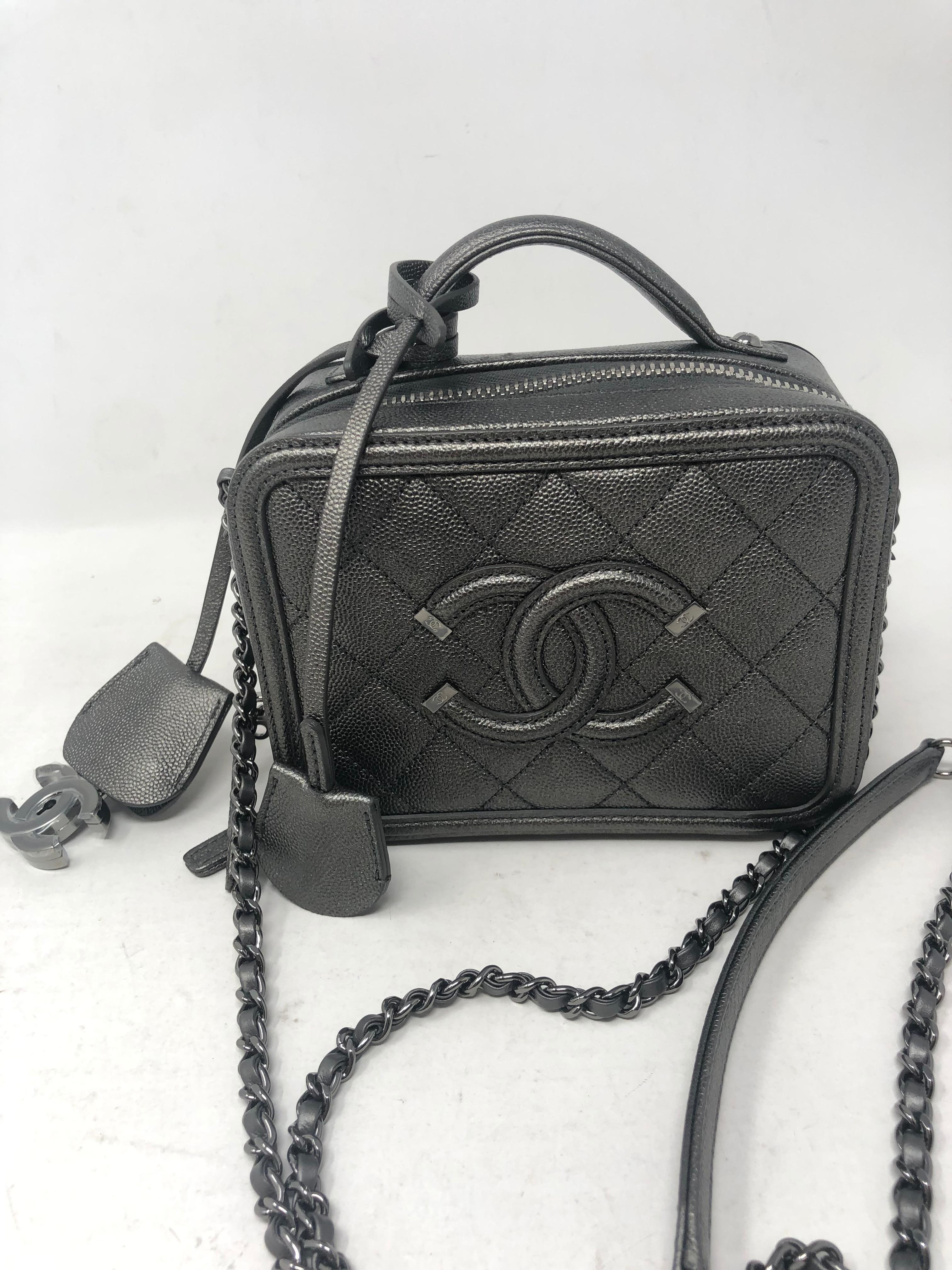 Chanel Gray Metallic Small Vanity Case Crossbody  1