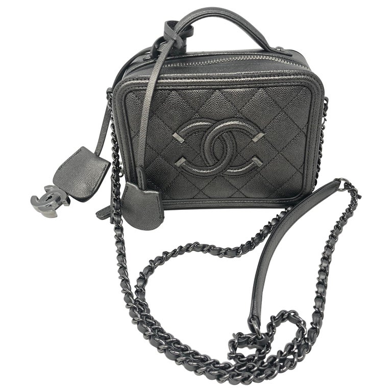 Chanel Gray Metallic Small Vanity Case Crossbody at 1stDibs