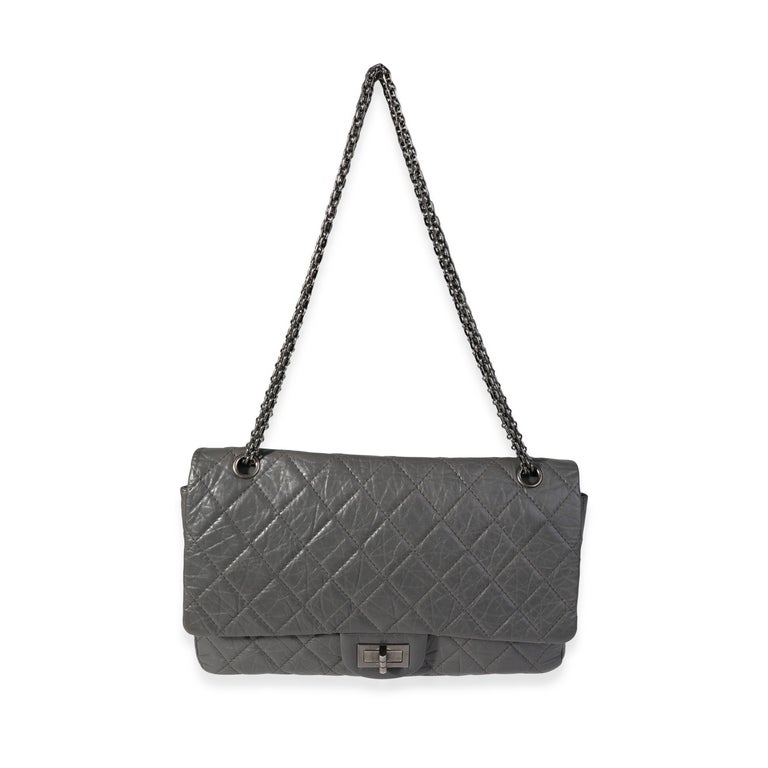 Chanel Grey Quilted Crinkled Leather Limited Edition 50th Anniversary Reissue  2.55 Classic 227 Double Flap Bag Chanel