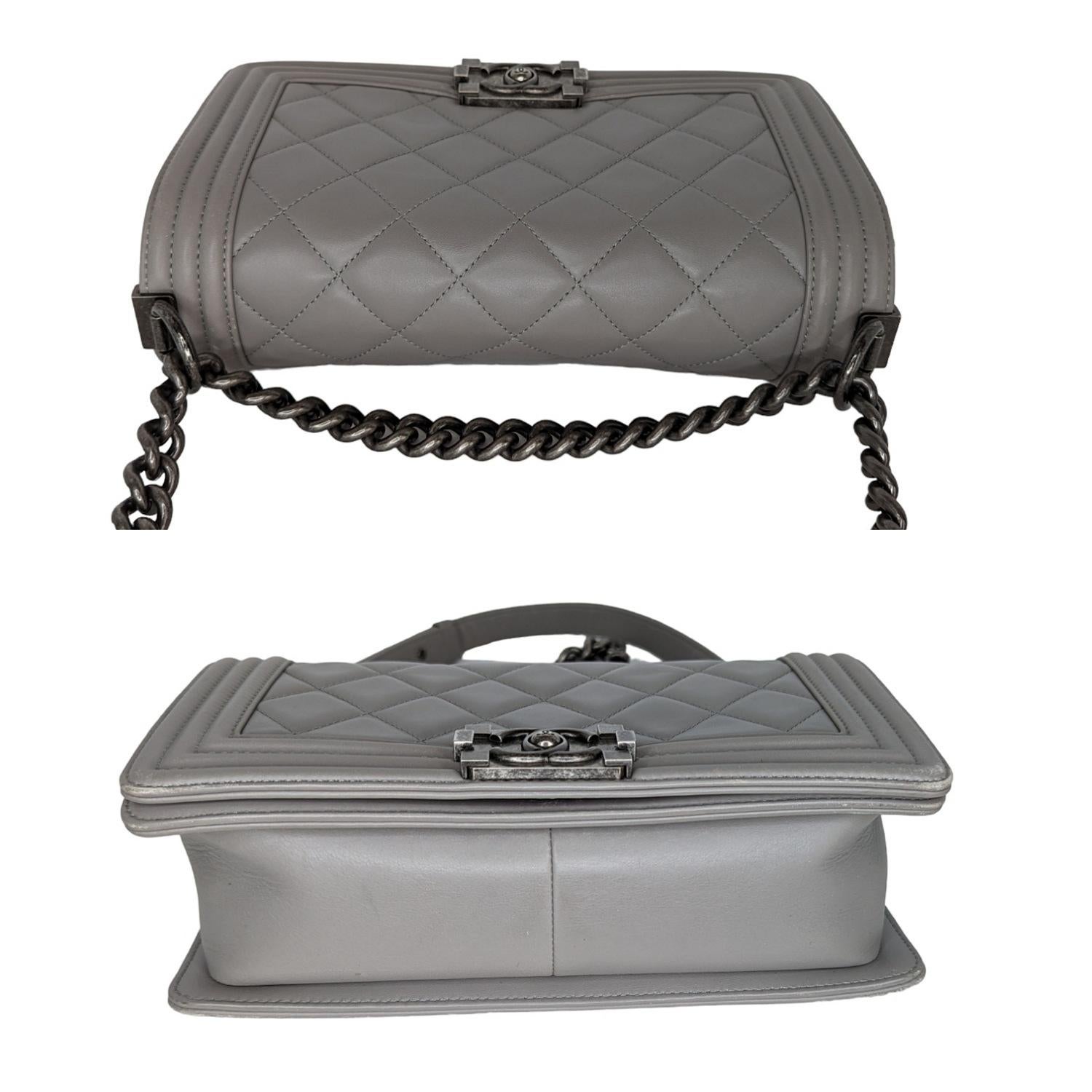 Women's Chanel Gray Quilted Calfskin Medium Boy Bag For Sale