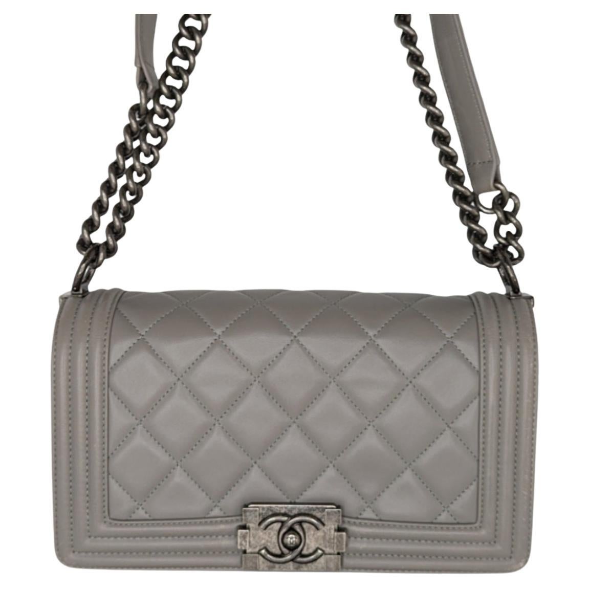 Chanel Gray Quilted Calfskin Medium Boy Bag For Sale