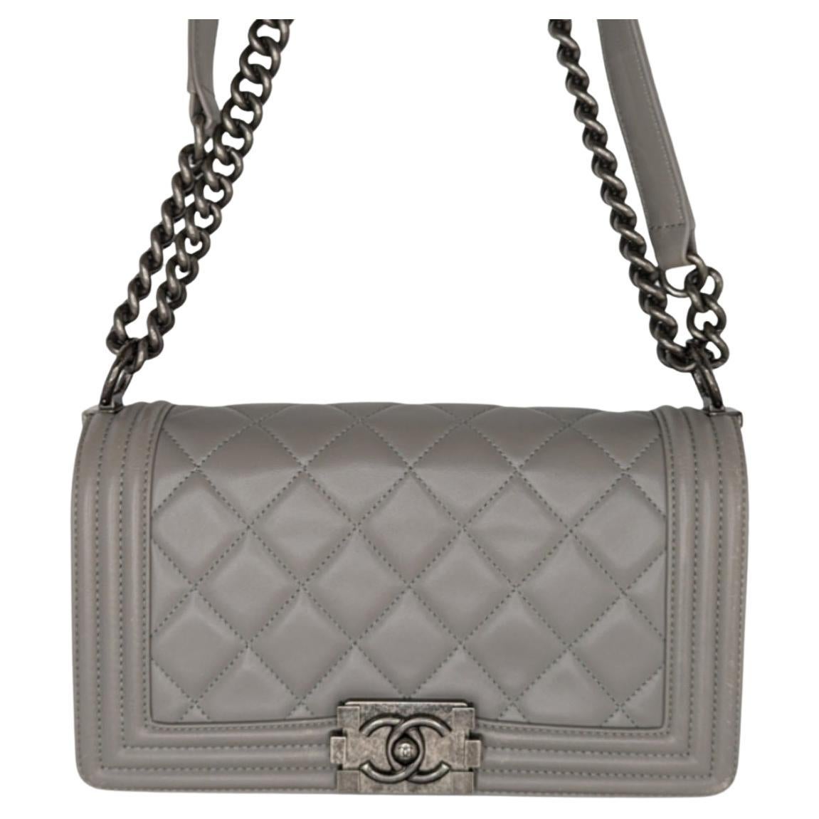 Chanel Gray Quilted Calfskin Medium Boy Bag