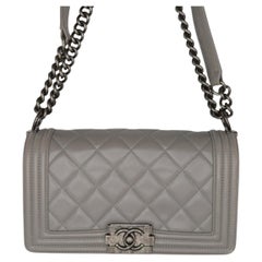 Used Chanel Gray Quilted Calfskin Medium Boy Bag