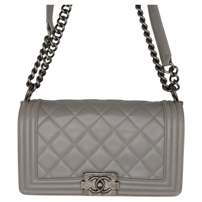 Chanel Gray Quilted Calfskin Medium Boy Bag For Sale at 1stDibs