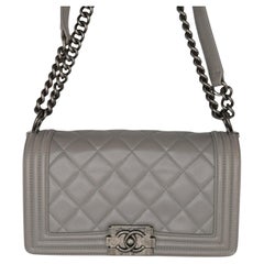 Chanel 2014 Gray Quilted Calfskin Medium Boy Chanel Handbag