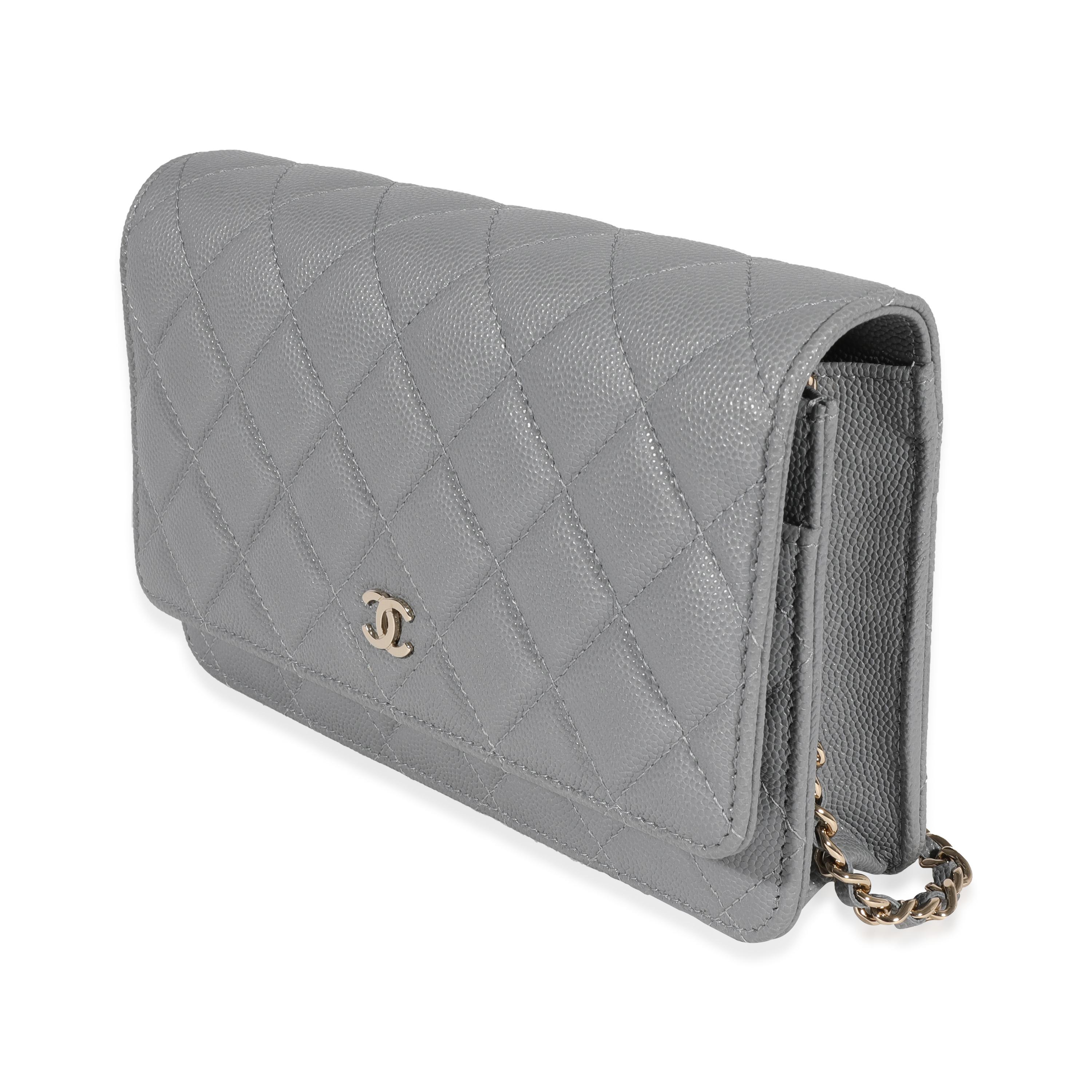 Women's Chanel Gray Quilted Caviar Wallet On Chain