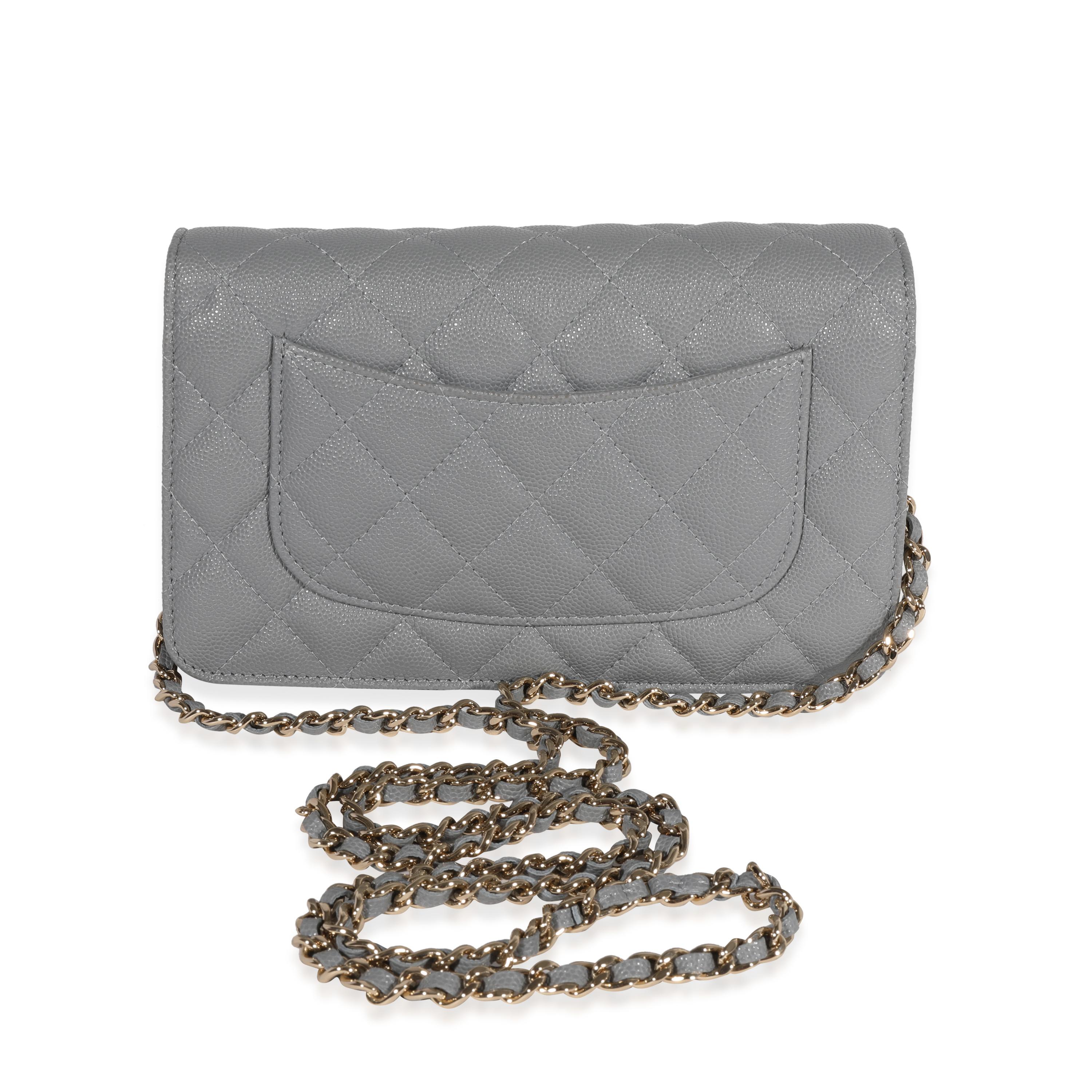 Chanel Gray Quilted Caviar Wallet On Chain 3