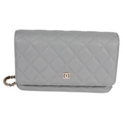 Chanel Gray Quilted Caviar Wallet On Chain
