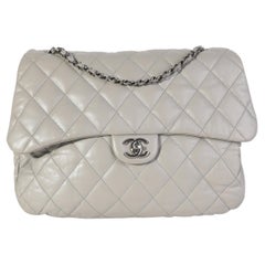 Chanel Gray Quilted Lambskin 3 Accordion Maxi Flap Bag