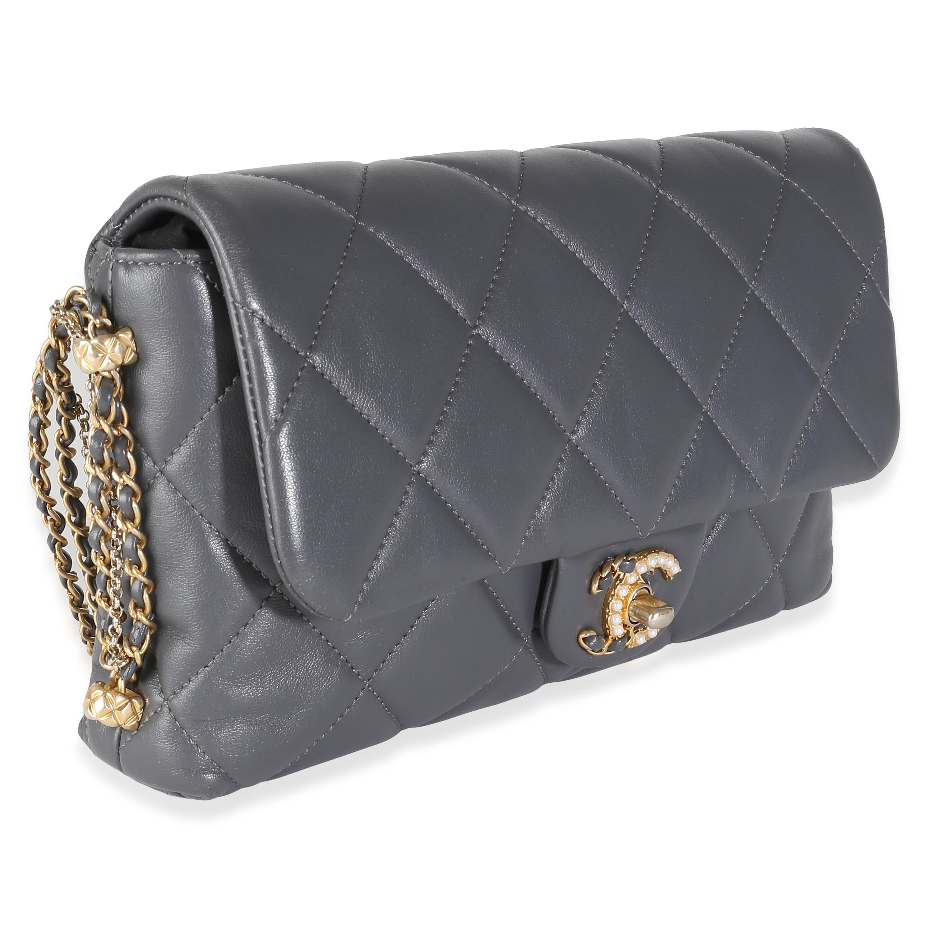 Chanel Gray Quilted Lambskin Crush On Chains Flap Bag In Excellent Condition For Sale In New York, NY