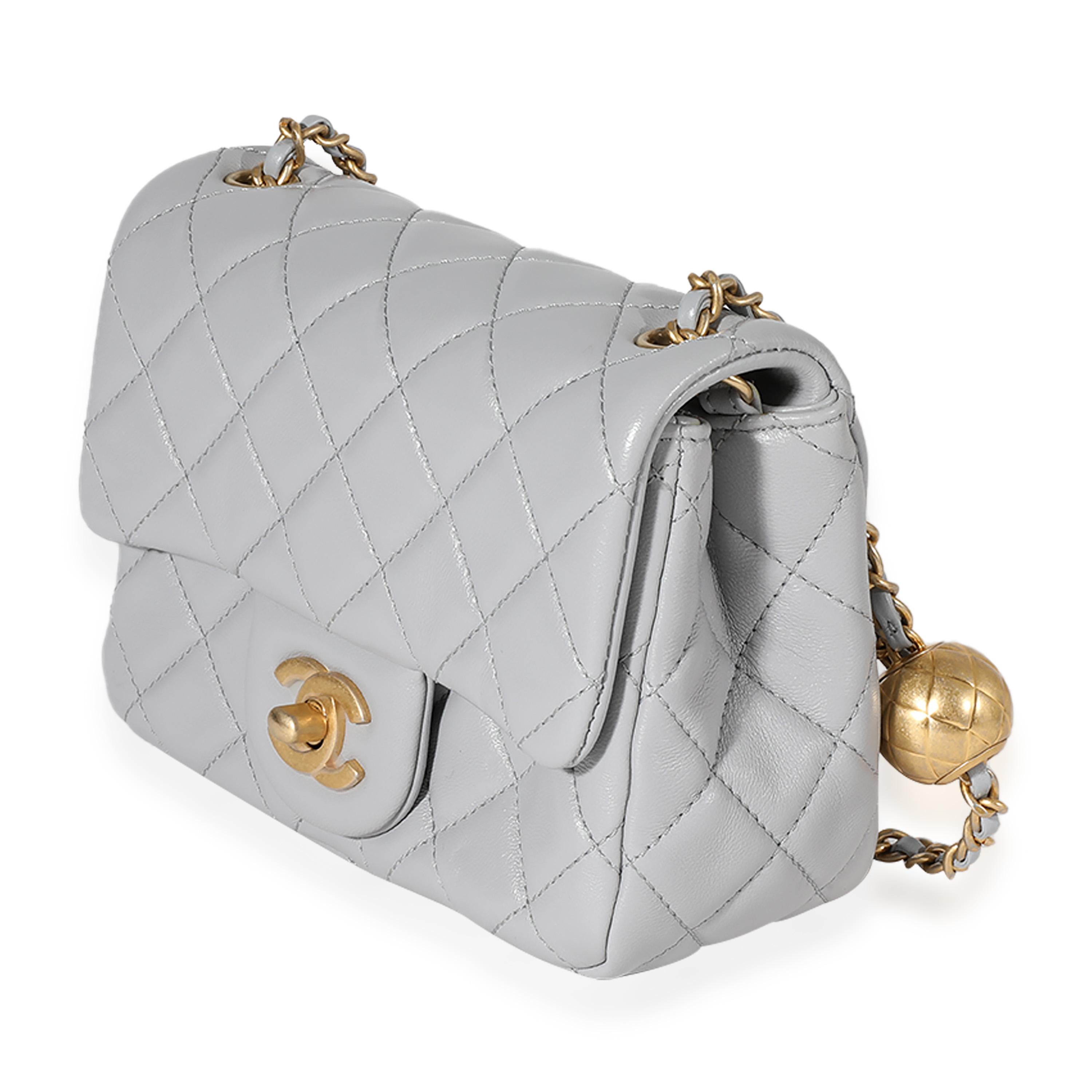 Chanel Gray Quilted Lambskin Mini Square Pearl Crush Flap Bag In Excellent Condition In New York, NY