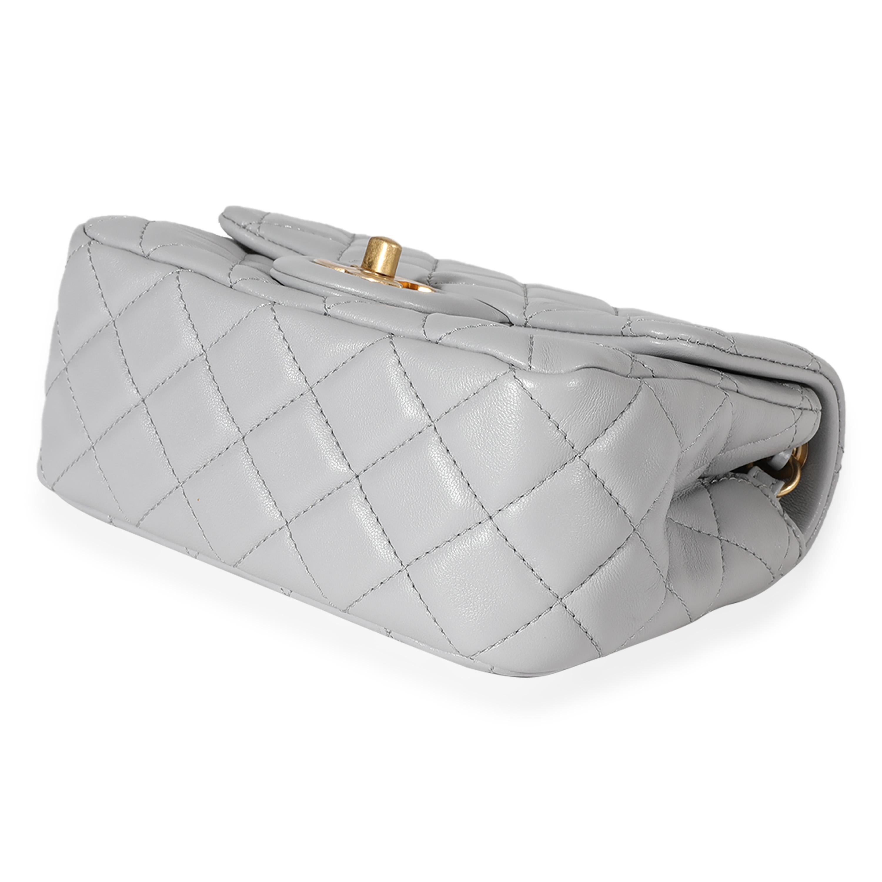 Women's Chanel Gray Quilted Lambskin Mini Square Pearl Crush Flap Bag