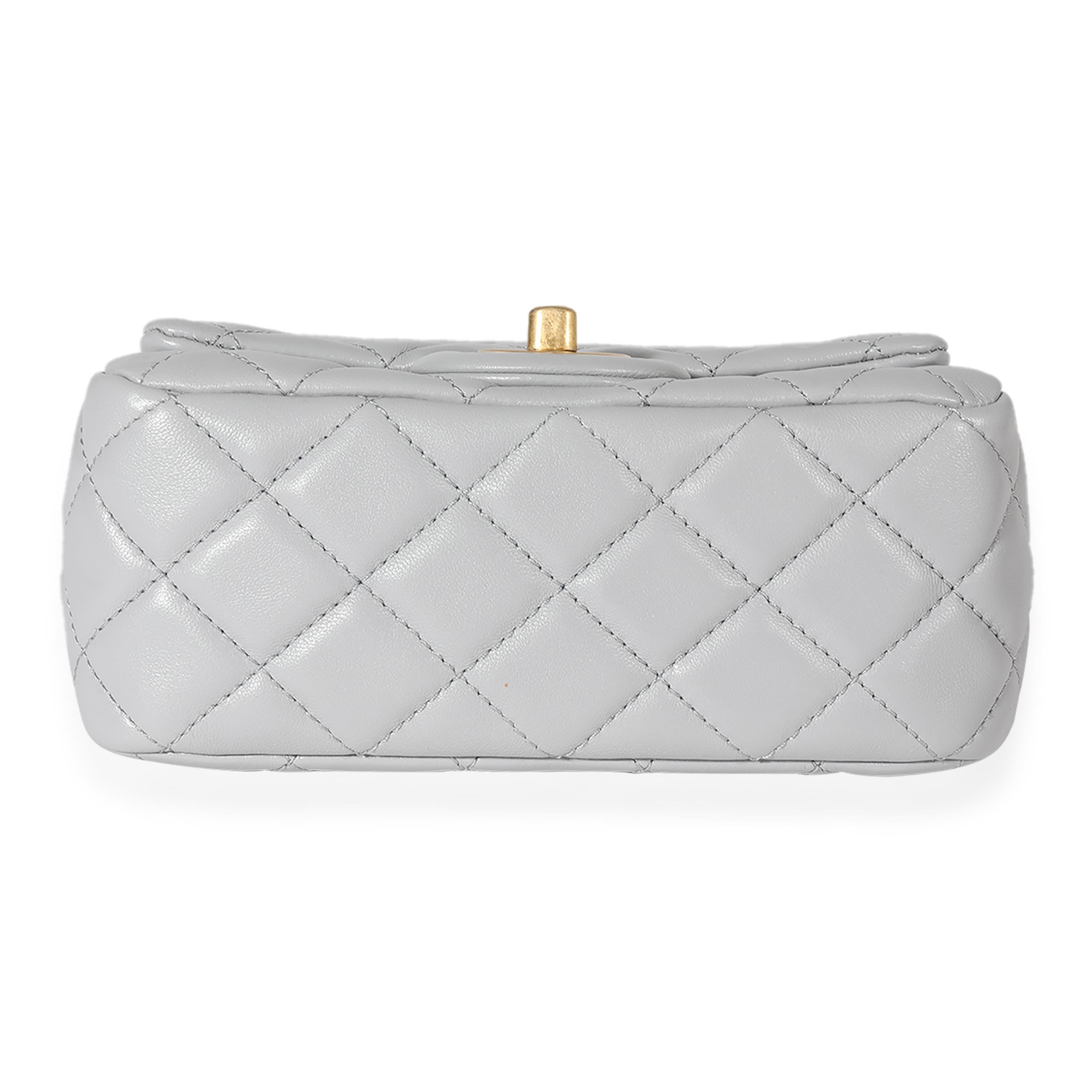 Chanel Gray Quilted Lambskin Mini Square Pearl Crush Flap Bag 2