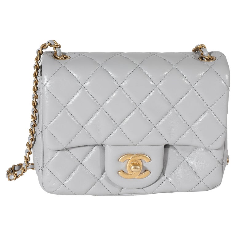 Chanel Pearl Crush Mini Rectangular Flap Bag Light Grey Lambskin Antique  Gold Hardware