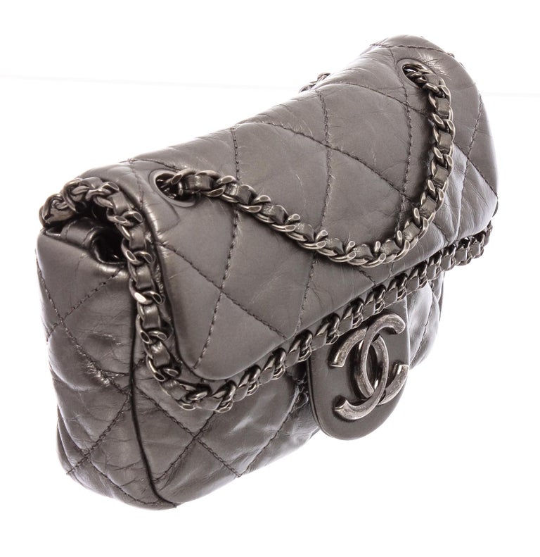Chanel Gray Quilted Leather Mini Chain Me Flap Bag For Sale at 1stdibs