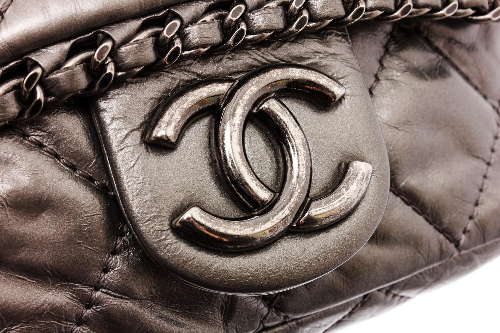 Chanel Grau Gestepptes Leder Mini Chain Me Flap Tasche 1