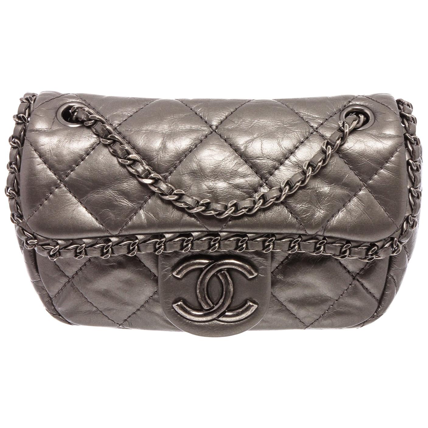 Chanel Gray Quilted Leather Mini Chain Me Flap Bag at 1stDibs | small gray  chain, chanel chain me flap bag, chanel chain me bag