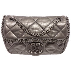 Chanel Gray Quilted Leather Mini Chain Me Flap Bag