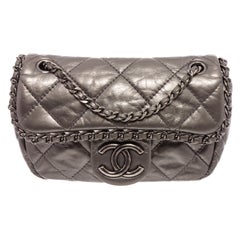 Chanel Gray Quilted Leather Mini Chain Me Flap Bag