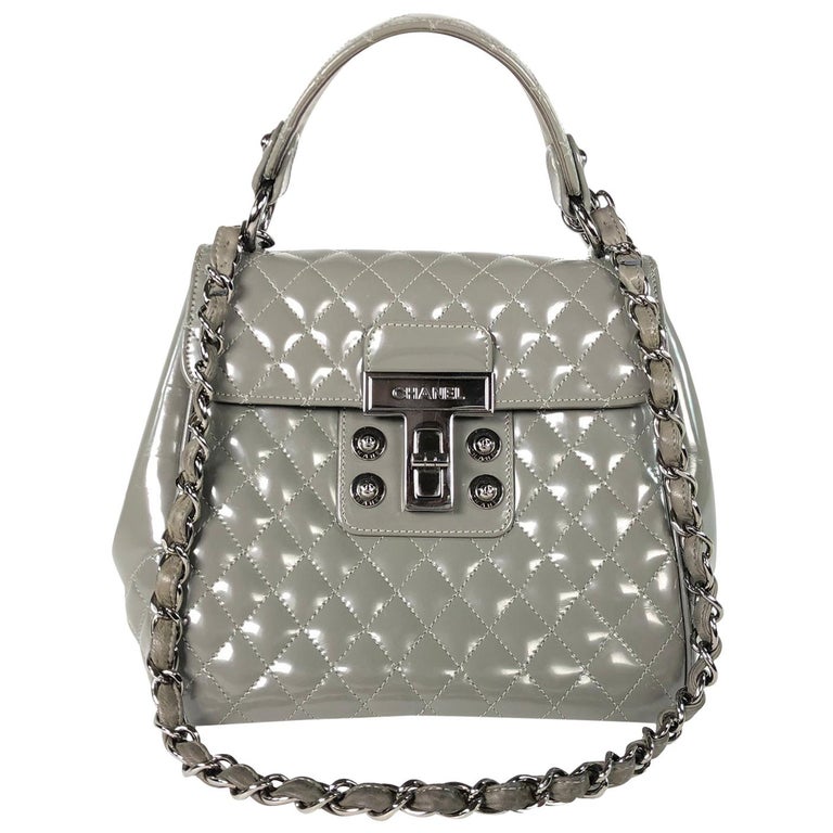 Chanel Gray Quilted Polished Calfskin Satchel at 1stDibs | gray hobo bag