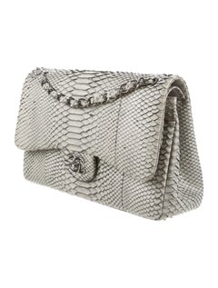 Chanel Gray Snakeskin Exotic Skin Leather Silver Evening Shoulder Flap Bag