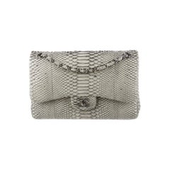 Chanel Gray Snakeskin Exotic Skin Leather Silver Evening Shoulder Flap Bag