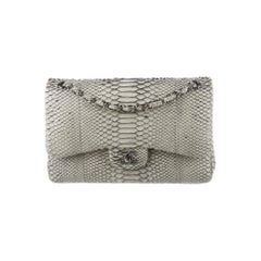 Chanel Gray Snakeskin Exotic Skin Leather Silver Evening Shoulder Flap Bag 