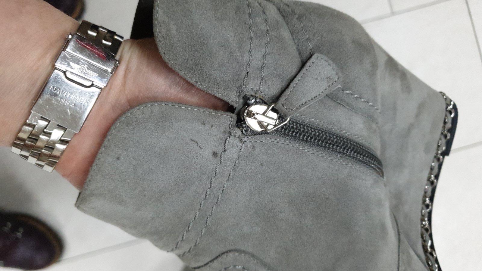 CHANEL Gray Suede Wedge Ankle Boots 1