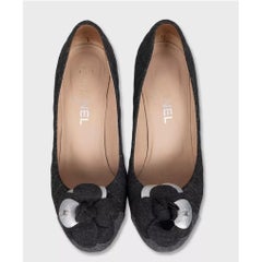Chanel Gray Textile Rose Pumps Sz 38