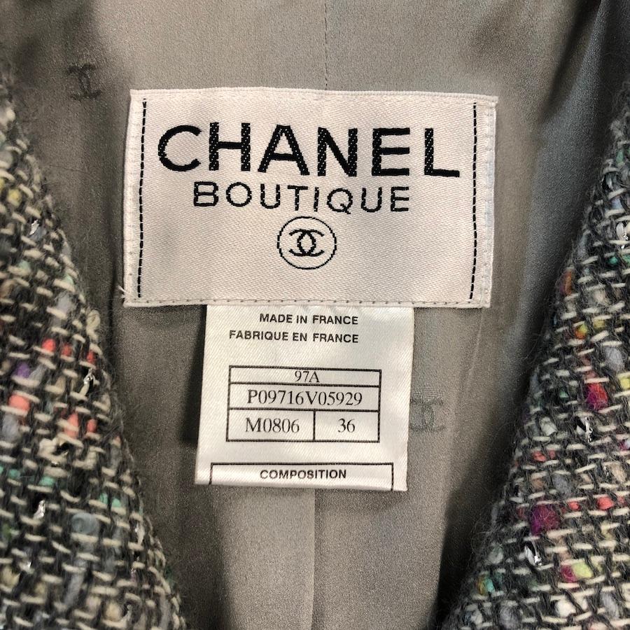 CHANEL Gray Tweed Jacket Size 36 2