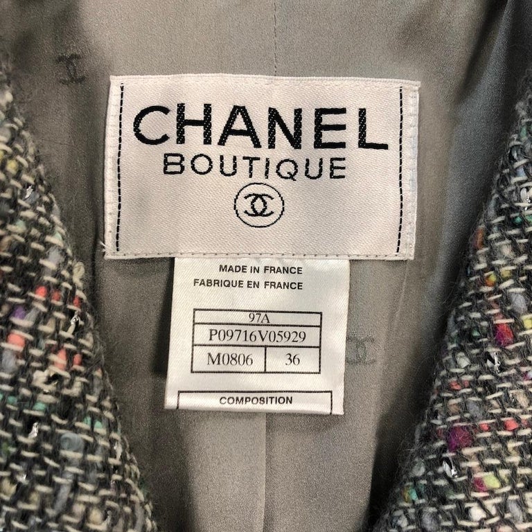CHANEL Gray Tweed Jacket Size 36 at 1stDibs