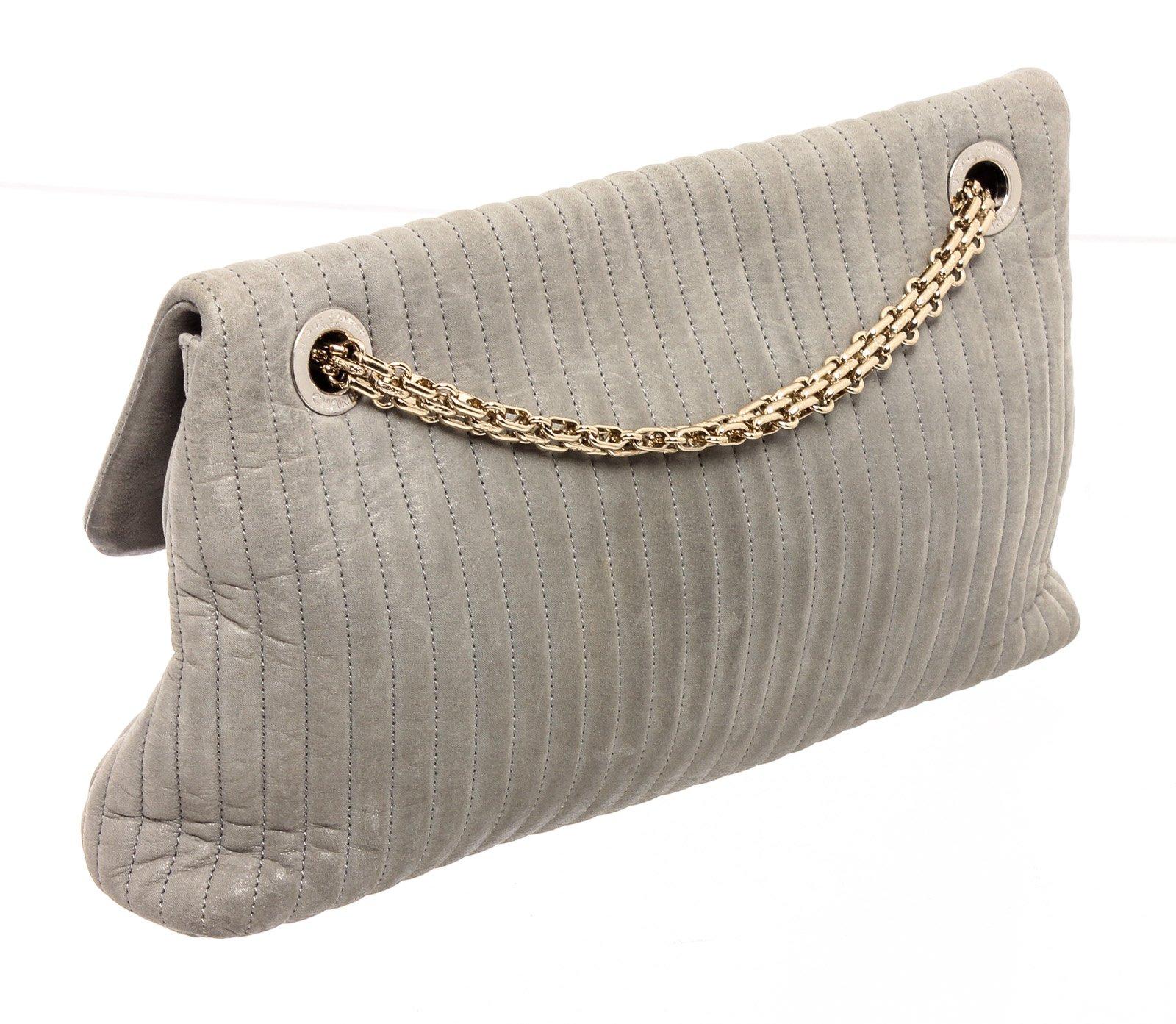 Chanel Gray Vertical Quilted Leather Flap Shoulder Bag 1