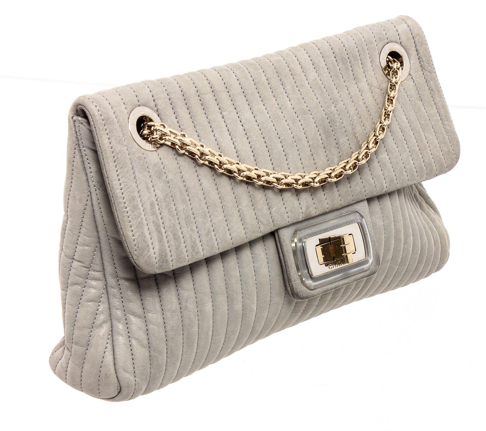 Chanel Gray Vertical Quilted Leather Flap Shoulder Bag 2