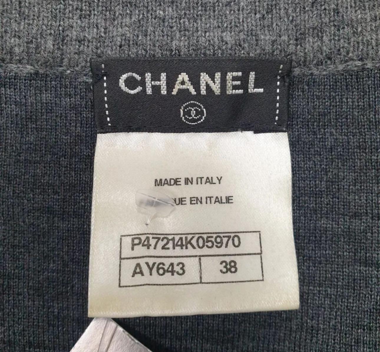 Chanel Gray Wool Tunic Sweater Tops For Sale 2