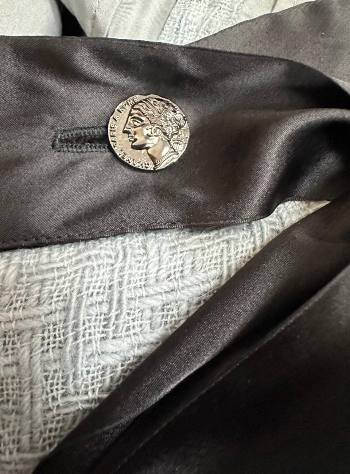 Chanel Lana Gris Pantalones Vaqueros Pata Ancha Pantalones Sz.42 en venta 2