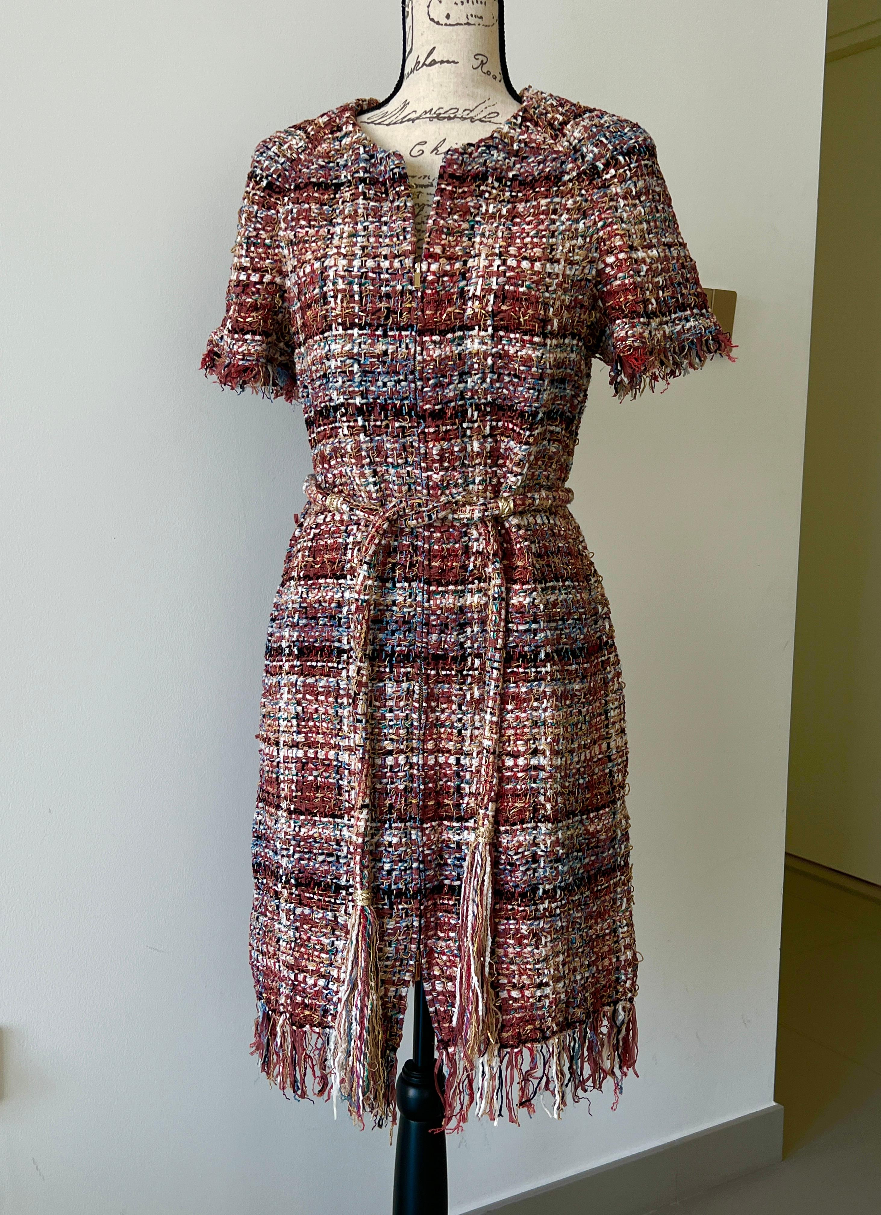 Chanel Greece Ribbon Tweed Belted Dress For Sale 4