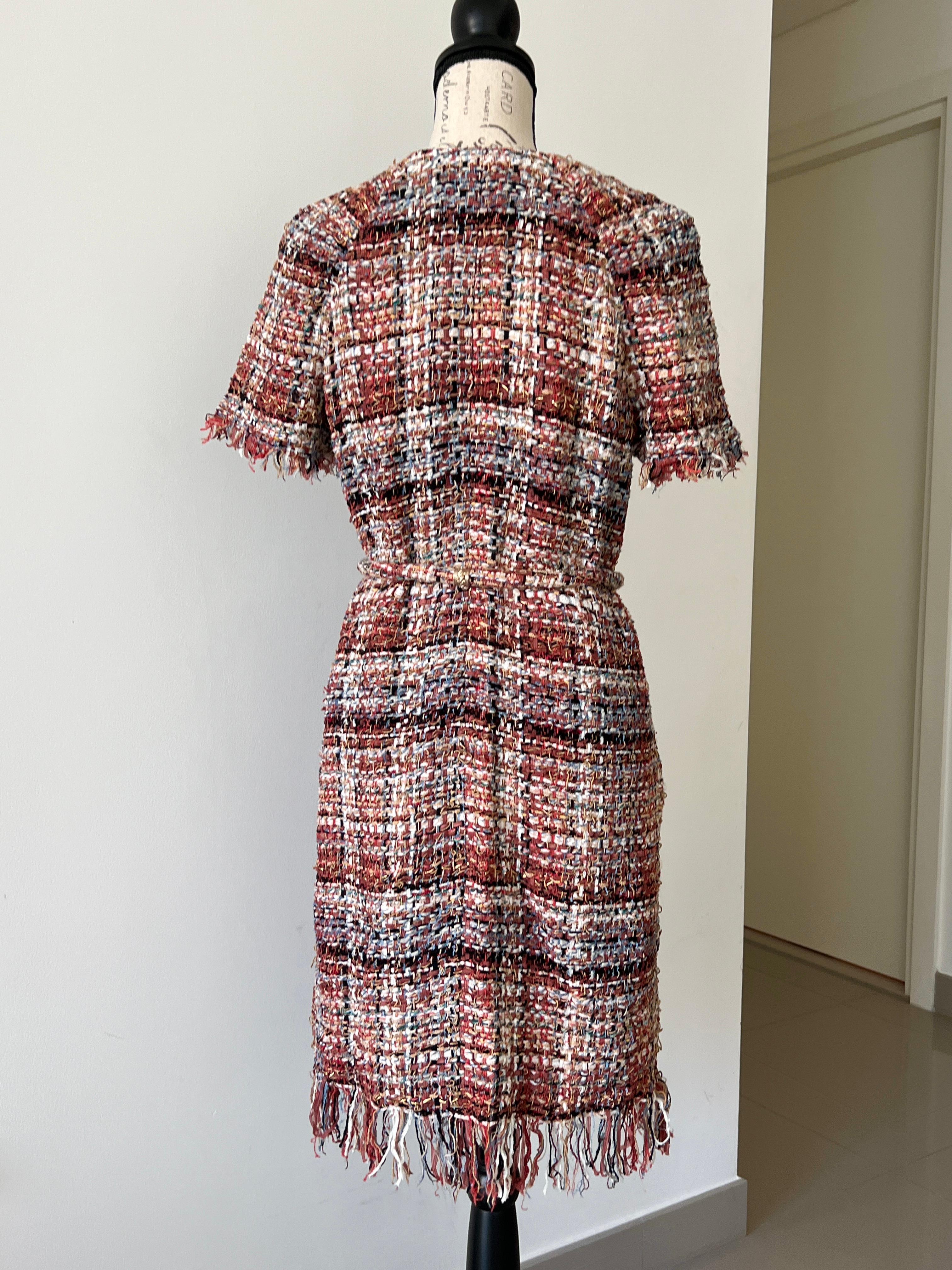 Chanel Greece Ribbon Tweed Belted Dress For Sale 5