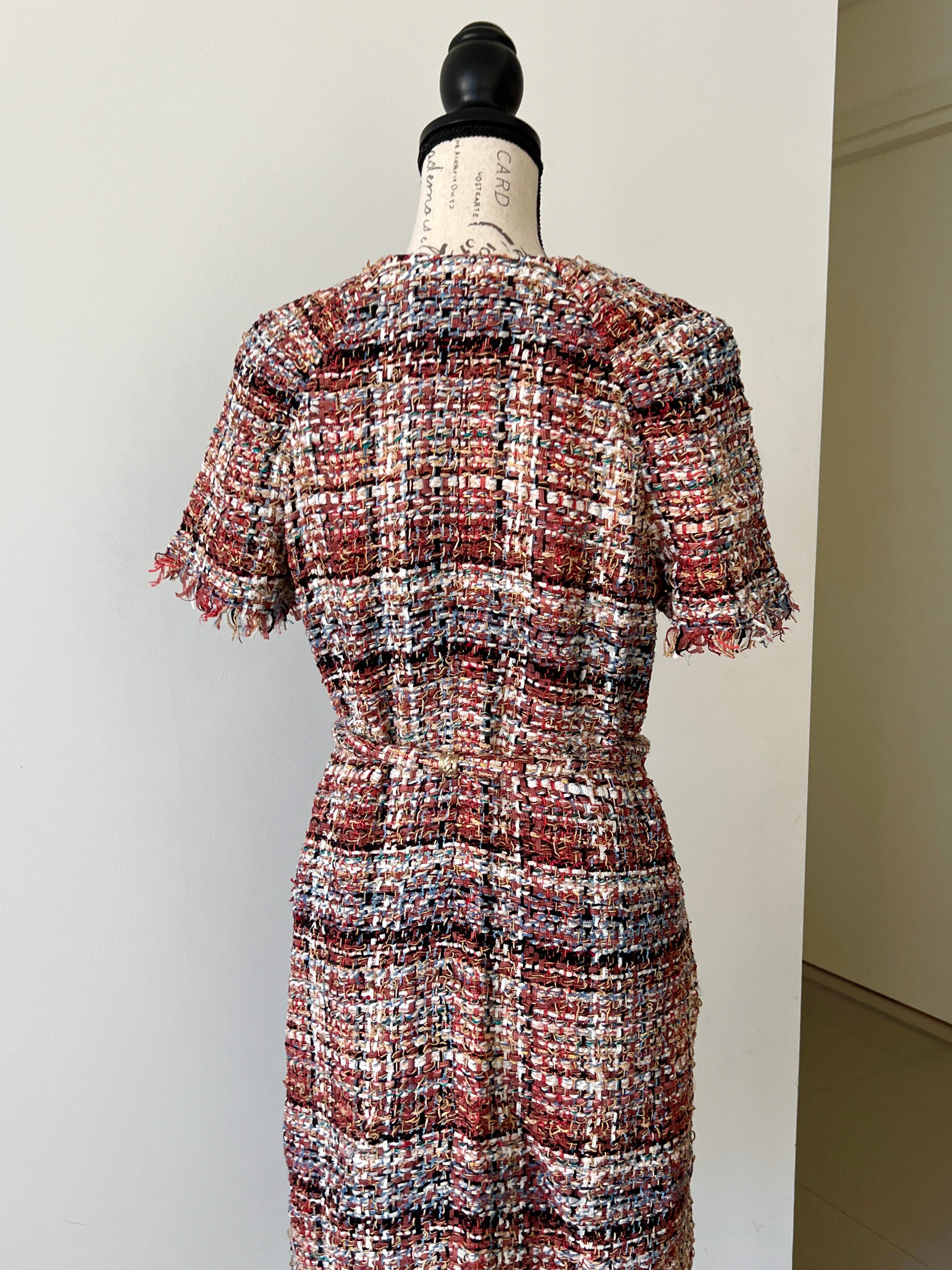 Chanel Greece Ribbon Tweed Belted Dress For Sale 6