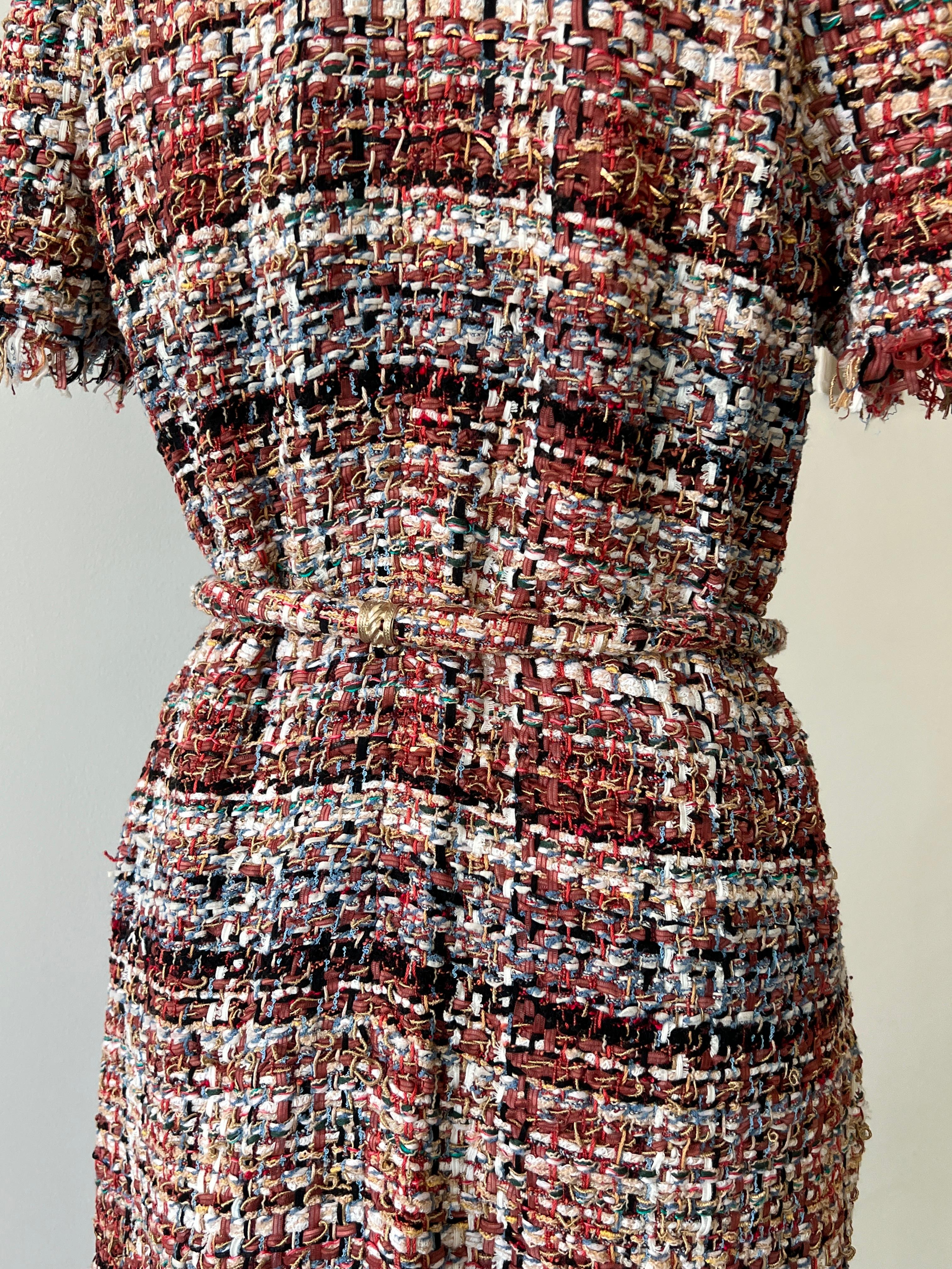 Chanel Greece Ribbon Tweed Belted Dress For Sale 9