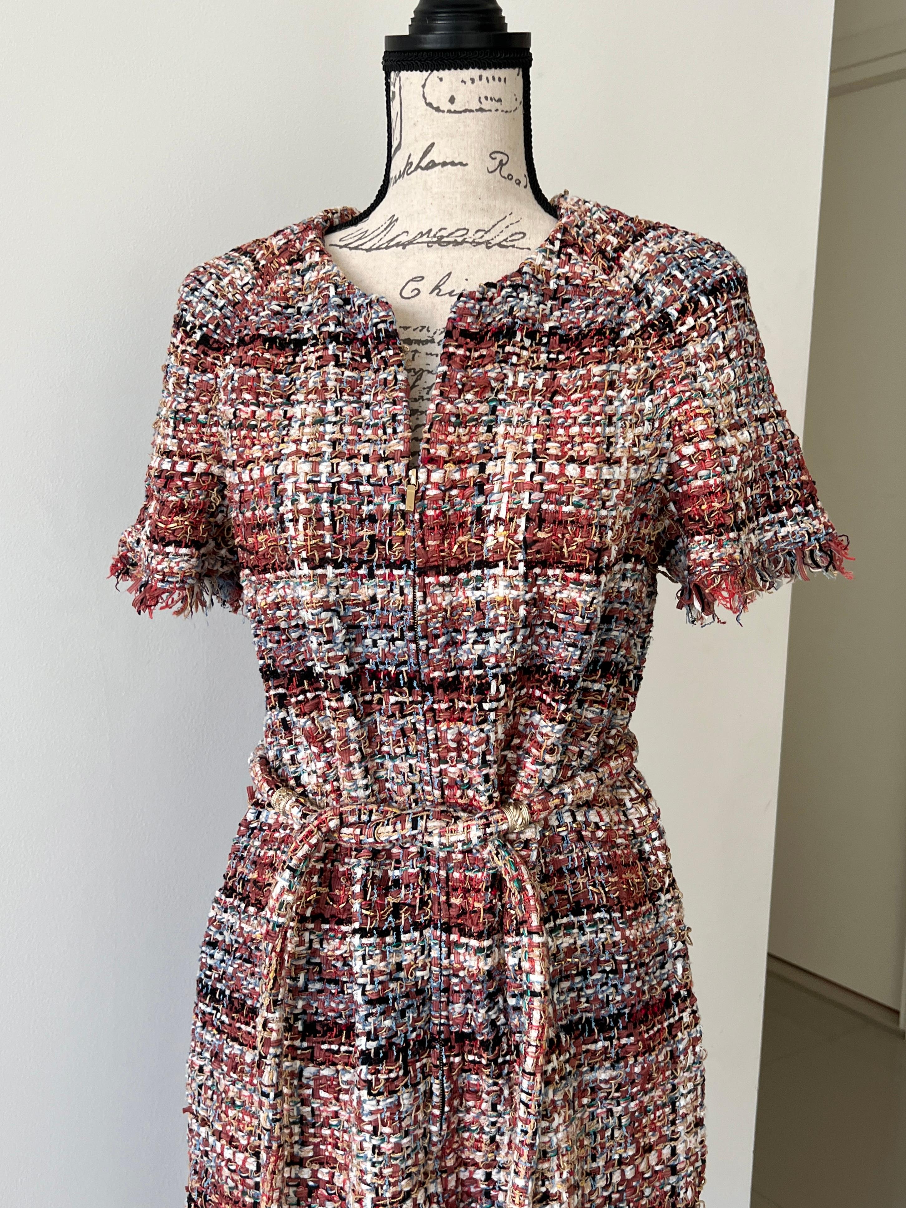 Chanel Greece Ribbon Tweed Belted Dress For Sale 1