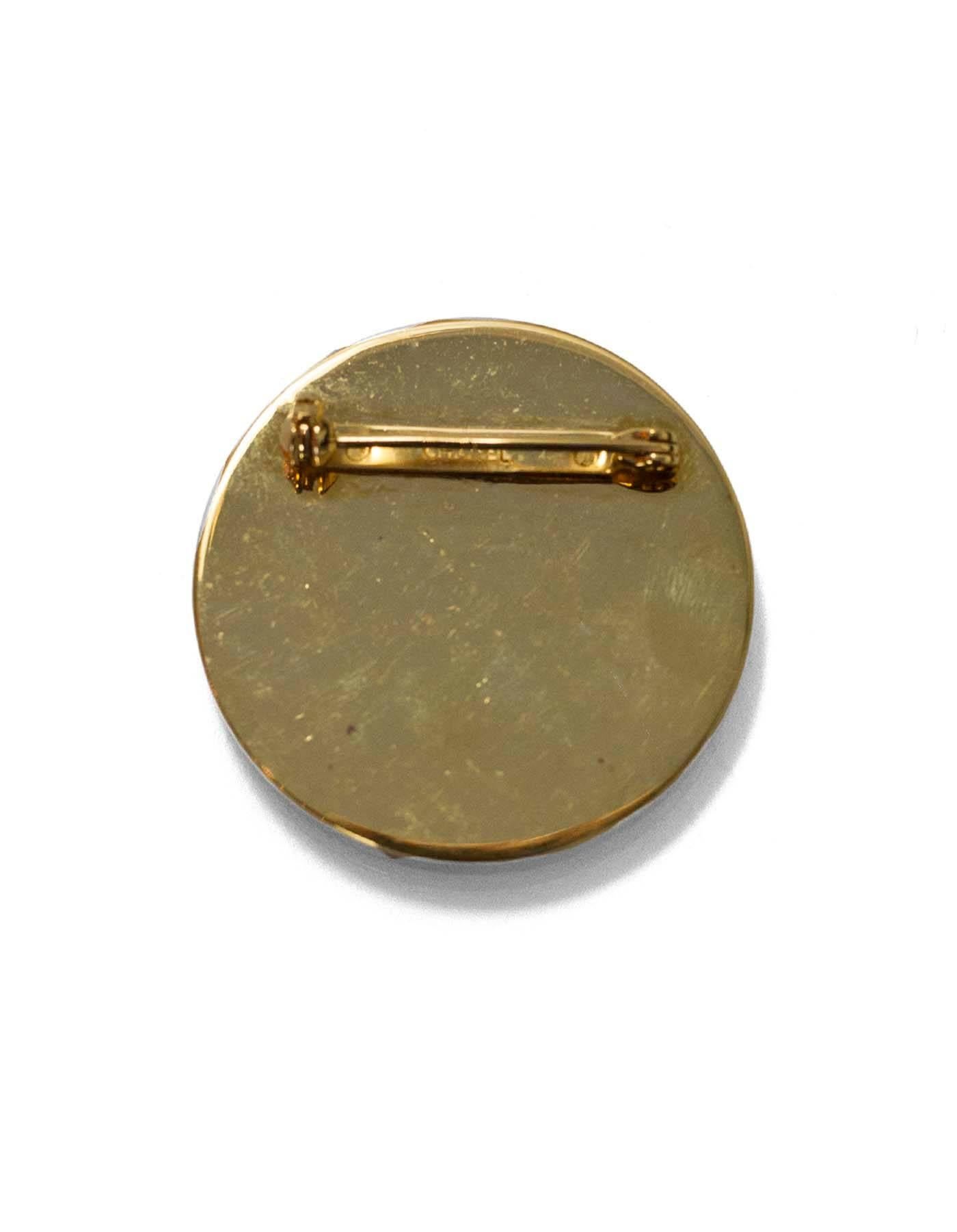 Chanel Green & Goldtone CC Brooch Pin In Excellent Condition In New York, NY