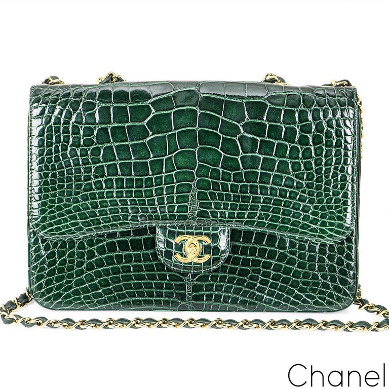 Chanel Jumbo Chevron Classic Flap Green Caviar Leather CC Shoulder Bag –  Luxury Garage Sale