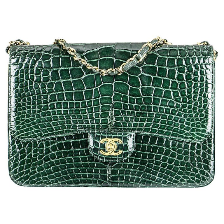 Chanel Green Alligator Jumbo Classic Flap Bag